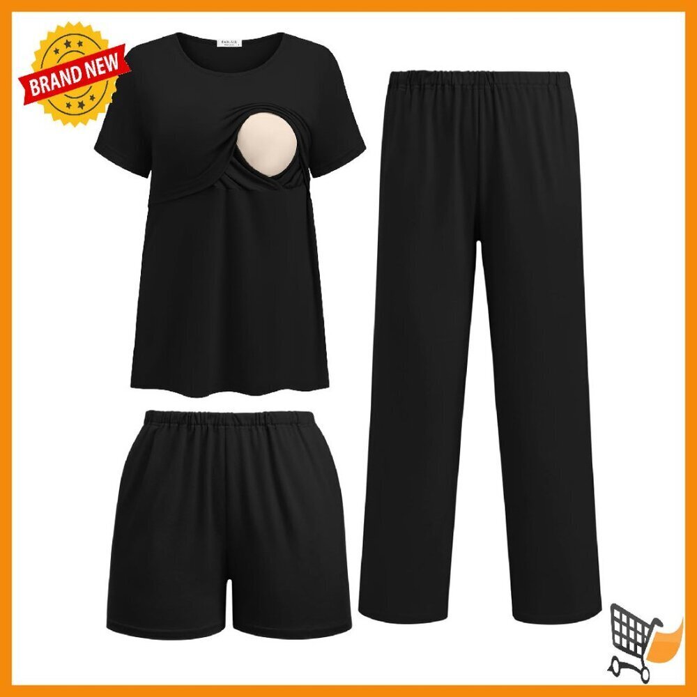 Maternity Nursing Pajama Set Short Sleeve Top Adjustable Waistband